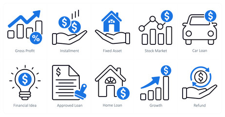 A set of 10 banking icons as gross profit, installment, fixed asset