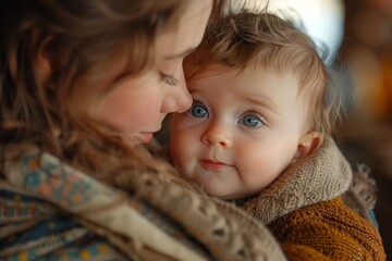 Cute baby in mother's arms