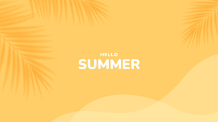 Yellow summer tropical background with tropical palm leaves. Minimal summer creative flat design. Vector illustration © Ardkyuu
