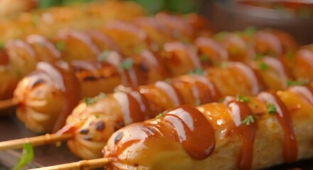 Celebrating National Corndog Day with a Traditional American Junk Food at a Street Cafe. Concept National Corndog Day, Junk Food Celebration, American Street Cafe, Traditional Delight