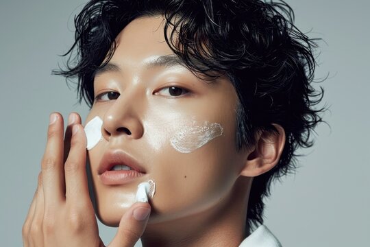 Korean men cosmetics skin hairstyle.