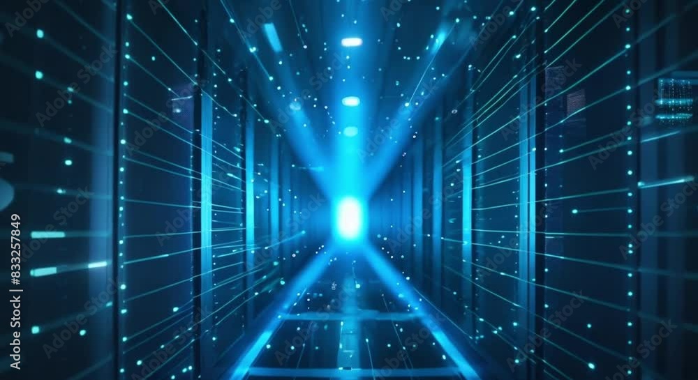 Poster blue abstract background with cyberspace information network and data center. concept technology des