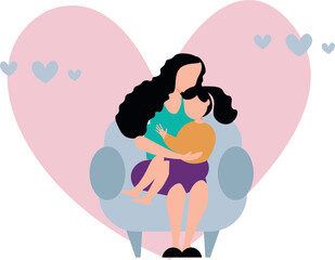 A mother is holding her daughter in her arms.