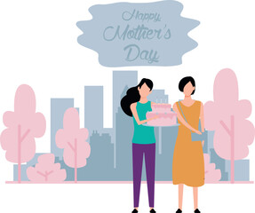 The daughter and mother celebrating mother's day.