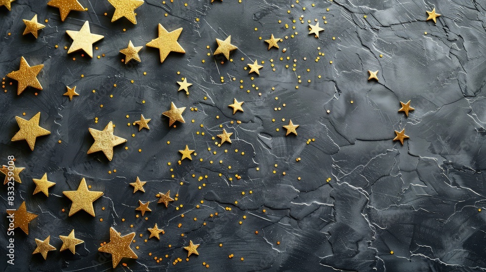 Poster a sophisticated and chic background with a constellation of tiny golden stars scattered across a sla