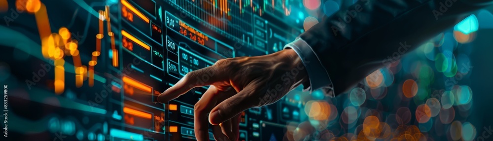 Poster a business professional is using an artificial intelligence platform to stream real - time stock mar