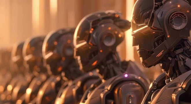 A ruler uses advanced technology to dominate a group. Concept Sci-fi, Technology, Power Struggle, Control, Future Societies