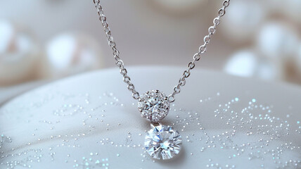 Jewlery elements: diamond crystal necklace on pure white background.