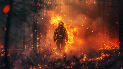 A brave firefighter battles a devastating forest wildfire 