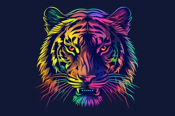 An illustration of the Tiger uses neon colors and watercolor splotches set against a black backdrop in a pop art style.