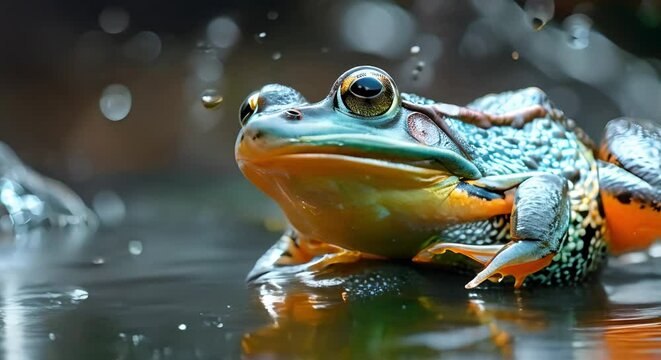 Frog Jumping Contest with Water Splashes: A Unique and Ambitious Business Concept. Concept Innovative Business Ideas, Outdoor Events, Water Activities, Audience Engagement