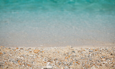 Blue Sea and Sandy Beach landscape, podium