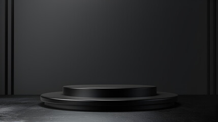 Black 3d empty pedestal. Presentation commercial product display stand, showcase background  Beautiful luxury background pedestal.. Dark background.