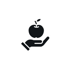 Hand and apple. Healthy nutrition simple glyph icon. Vector solid isolated black illustration.