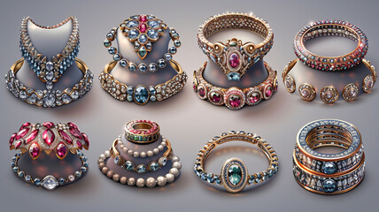 vector set of realistic Jewlery object necklace, bangles, earrings and rings.