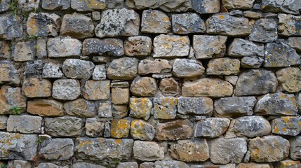 Obraz premium Ancient stone wall of an 18th century castle or fortress with weathered and cracked bricks in close up view