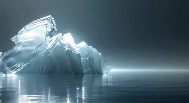 An iceberg floats in the dark sea with most submerged and a tip above. Concept Iceberg, Dark Sea, Submerged, Tip Above, Nature, Climate Change