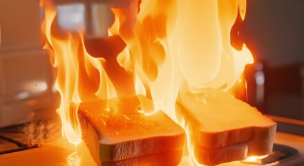 Toaster caught fire due to mishandling and a short circuit. Concept Fire hazards, Home safety, Electrical mishaps, Prevention tips, Emergency response