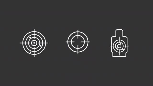 Animated shooting target white icons. Shooting discipline line animation library. Target boards. Accurate shot. Isolated illustrations on dark background. Transition alpha. HD video. Icon pack