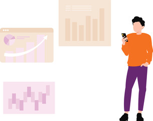 The boy is looking into the mobile phone.