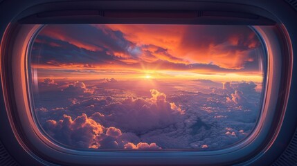 Fototapeta premium View of serene clouds through the window of a twin plane at dawn