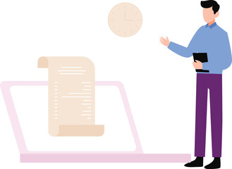 The boy is pointing at the document.