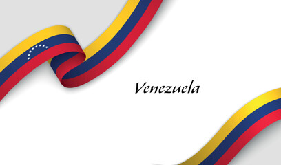 Curved ribbon with fllag of Venezuela on white background