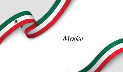 Curved ribbon with fllag of Mexico on white background