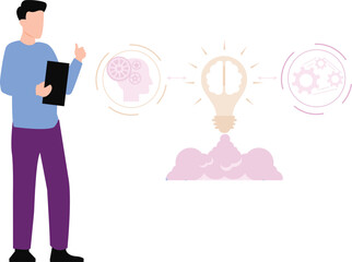 The boy is thinking about the ideas.