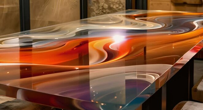 Colorful Epoxy Resin Furniture: Crafted Interior Pieces Made with Resin. Concept Resin Tables, Epoxy Chairs, Artistic Decor, Unique Furniture Pieces, Colorful Home Accents