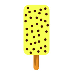 popsicle ice cream rounded rectangle with yellow banana flavor and chocochip sprinkle for summer illustration