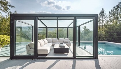 Fototapeta premium A Minimalist Retreat with Poolside Tranquility
