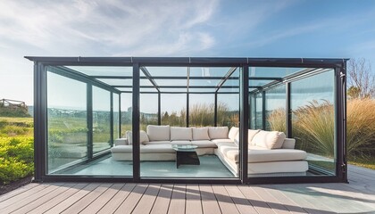 A Minimalist Retreat with Poolside Tranquility"
"Contemporary Elegance: A Glass Pavilion Oasis with Chic Outdoor Living"window, interior, room, architecture, house, home, view, empty, hotel, glass, 

