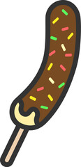 チョコバナナ串のアイコン（線画カラー）のイラスト
