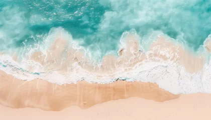 Selbstklebende Fototapeten Overhead view of sunny tropical beach with turquoise sea and white waves. © sssheina