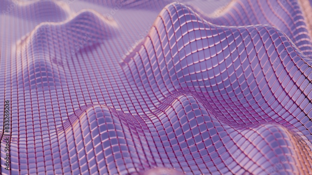 Poster Mesh Waves: Undulating Grid Patterns in Soft Purple