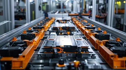 Mass production assembly line of electric vehicle battery cells 