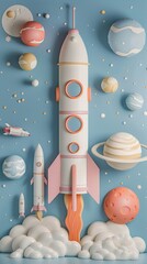3d illustration of various space rockets in the outer space