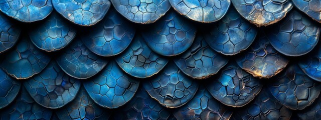 A texture of blue animal skins or scales with beautiful patterns.