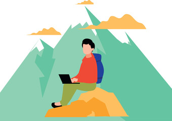 A boy is working on monitor.