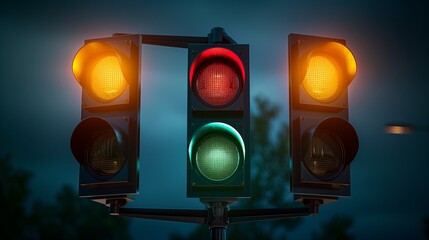 A traffic light showing both red and green signals simultaneously