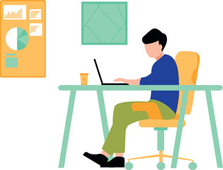 Boy doing online job on laptop.