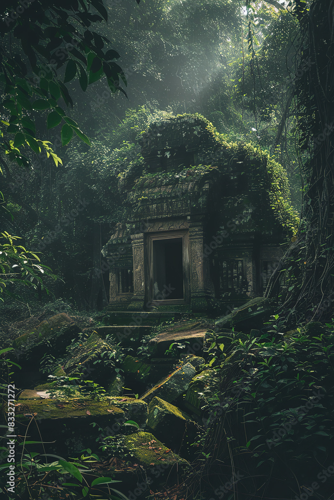 Poster Discovering Lost Civilization in Overgrown Jungle Ruins  