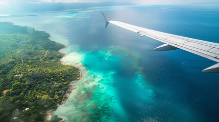 Fototapeta premium Vibrant Aerial Discovery of Uncharted Island in Blue Waters 