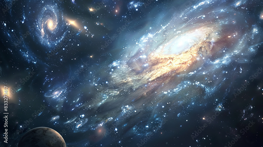 Wall mural discovering the cosmos: space telescope images of distant galaxies