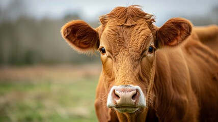 Serene portrait of a brown cow with soft focus on its gentle eyes
