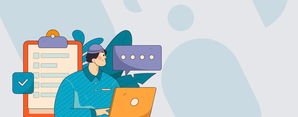 Flat vector illustration of business people operating work scene
