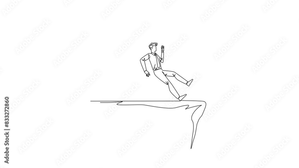 Aufkleber animated self drawing of single continuous line drawing businessman standing on the edge of a cliff.