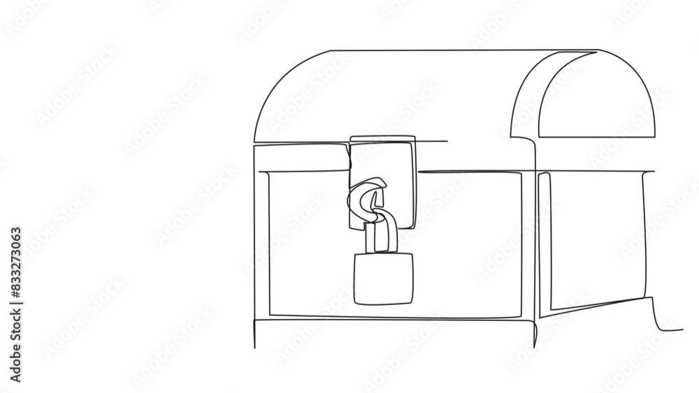 Poster self drawing animation of single continuous line drawing smart robot climbs treasure chest with the 