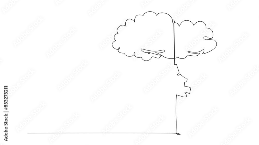 Poster self drawing animation of continuous one line drawing smart robot climbing clouds with the rope. a m